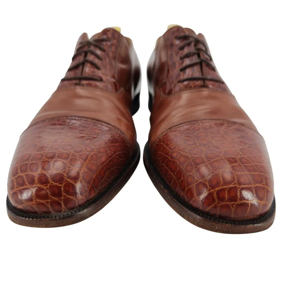 Exotic Bruno Magli Italy Brown Alligator Leather Oxfords Dress Shoes 10M Vintage - Picture 10 of 13